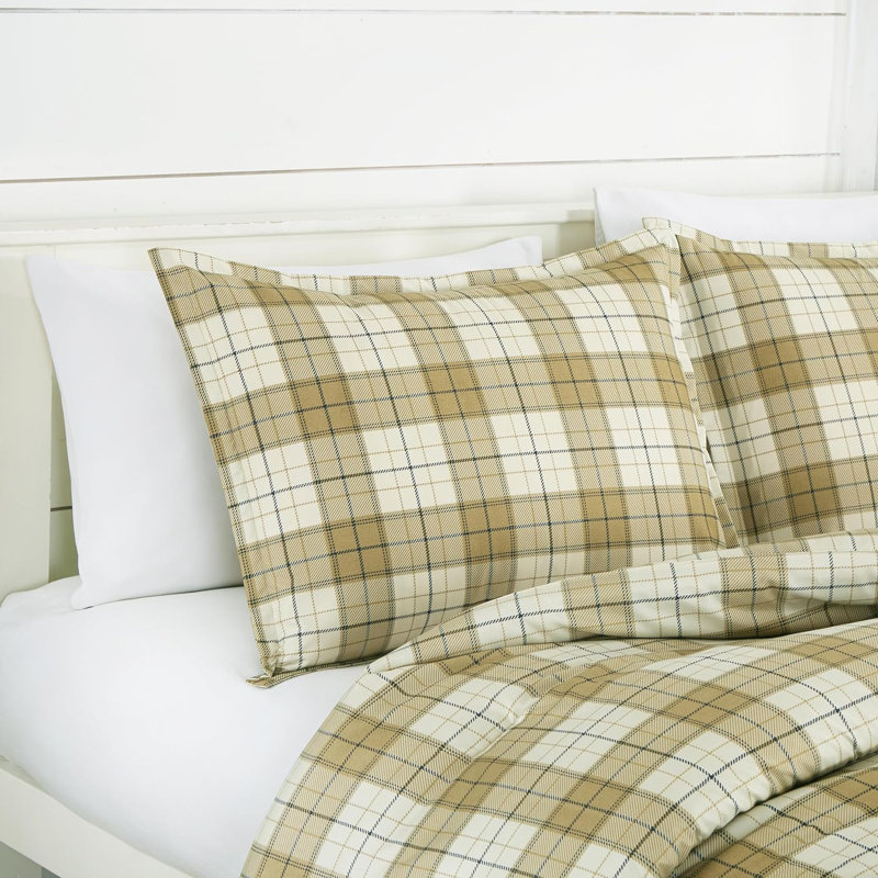 Brushed Microfiber Lightweight Plaid Comforter Set, King Comforter + 2 King Shams