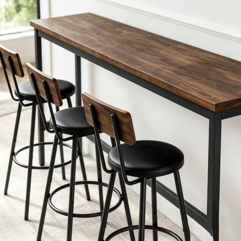 Ensemble de table de bar industriel 4 pièces avec 3 tabourets