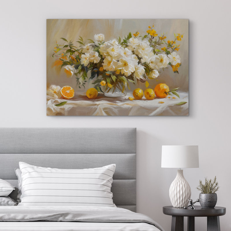 Fleur, pastel, aquarelle, orange clair, bouquets de fleurs encadrées, images de salon, Toile tendue, H 32 po x l 48 po