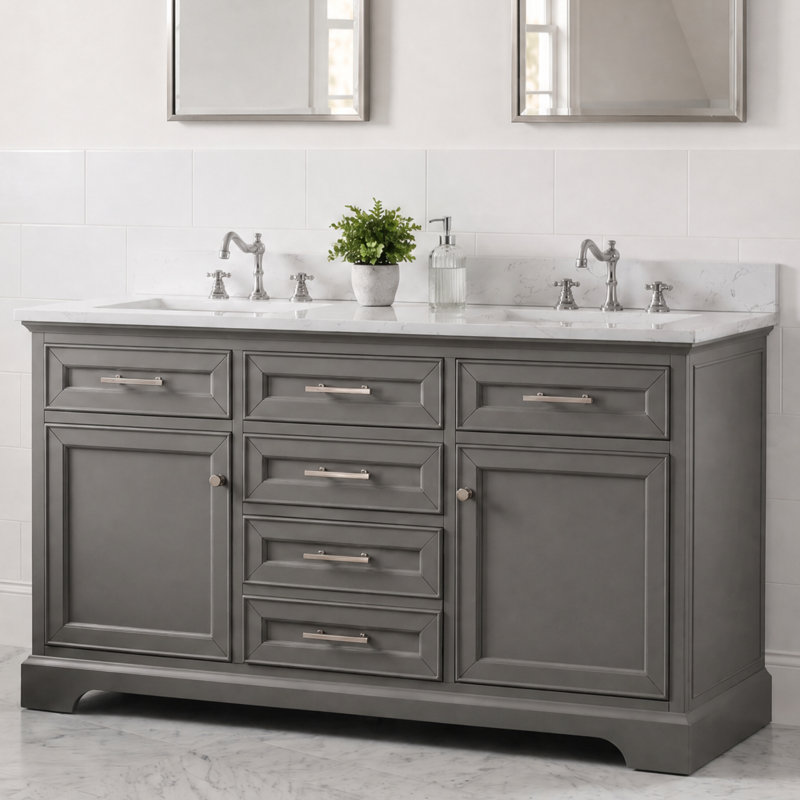 Thompson 60" W Double Vanity, Gray/Brushed Nickel