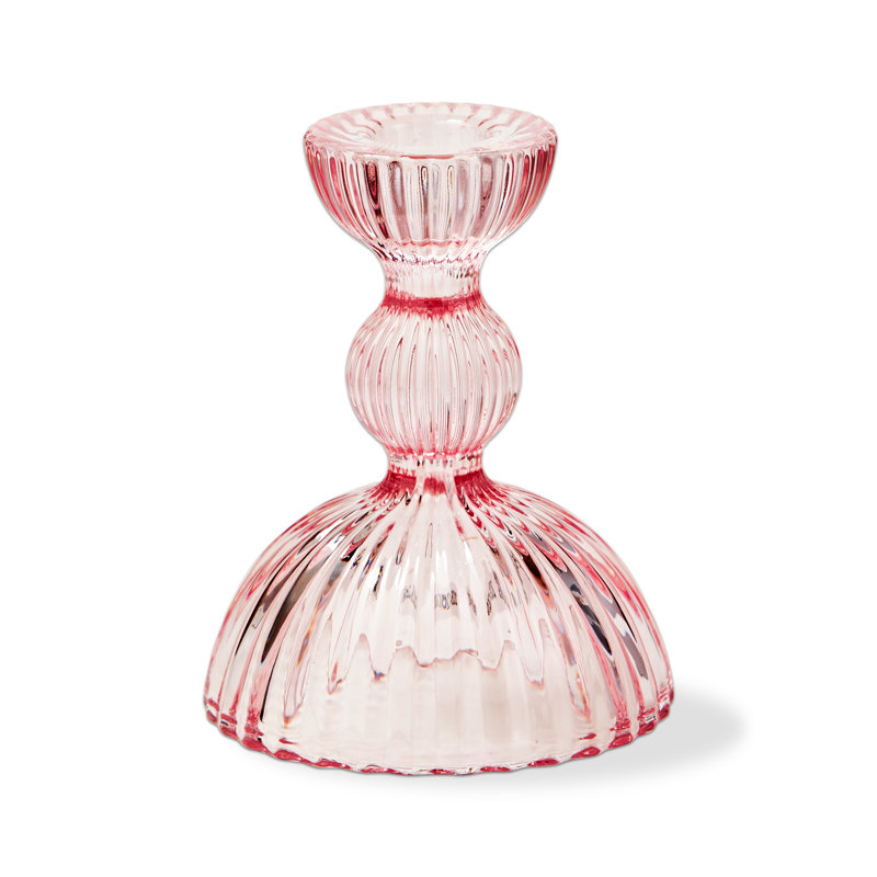 Ella Taper Candle Holder Small Pink Glass Thanksgiving, Pink