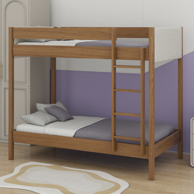 Bunk Bed Frame With Ladder, Safety Guardrails, Upholstered Headboard/Footboard