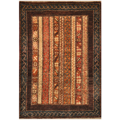 Tapis unique en laine noué à la main ivoire / bleu marine de 2 pi x 3 pi Luicie