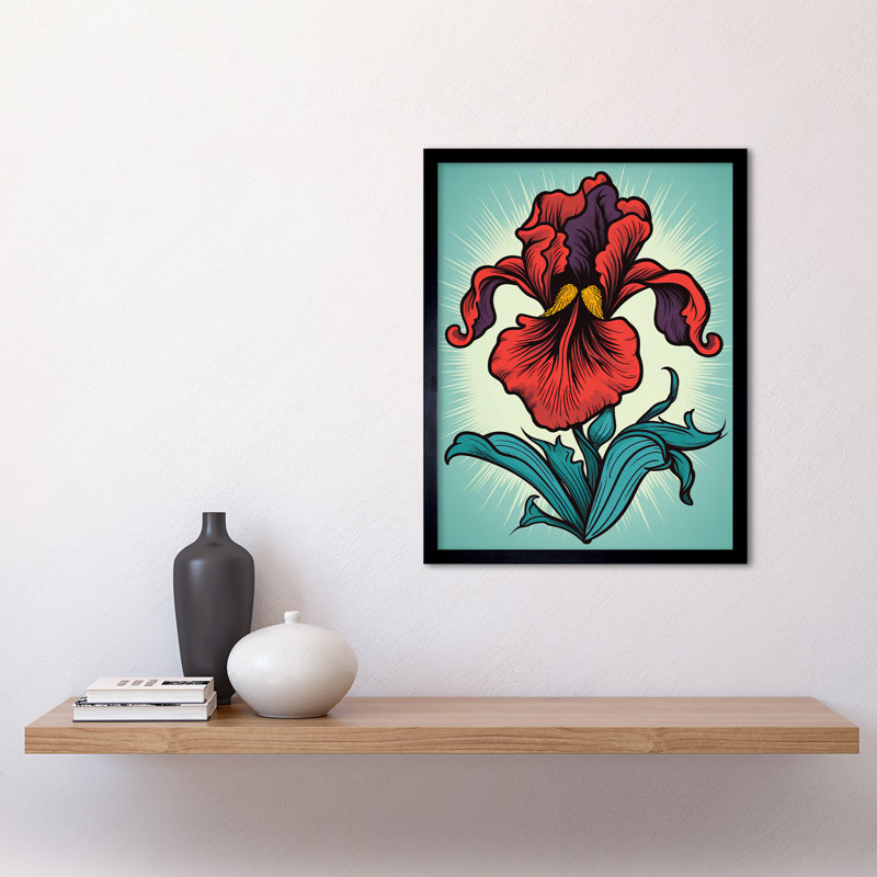 Aarjun Red Iris Flower 1 Piece Single Picture Frame Wall Art