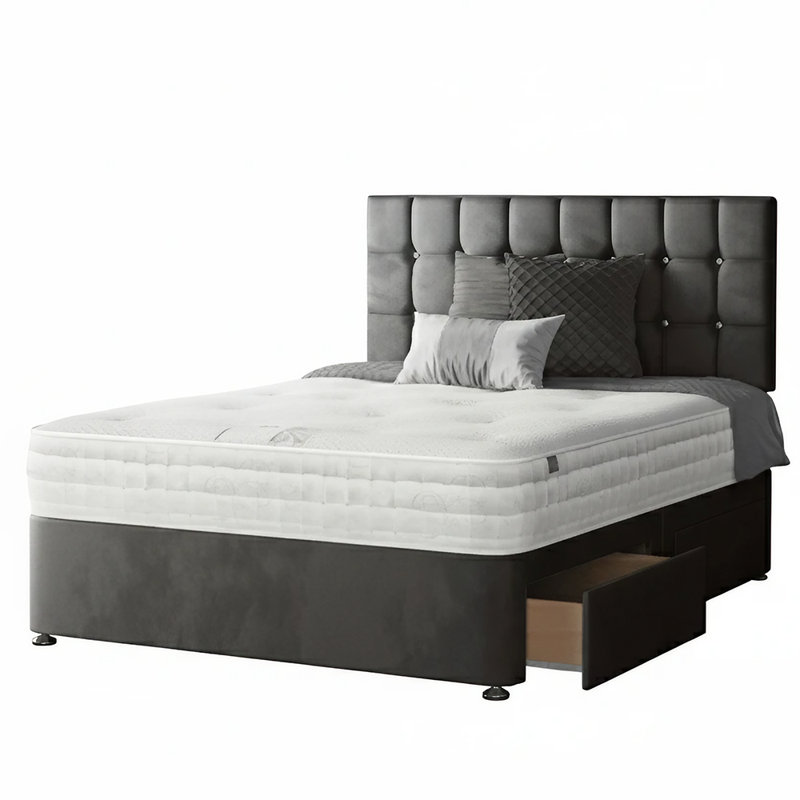 Fales Divan Bed Base, 2 Right Drawers, Single (3'), Charcoal
