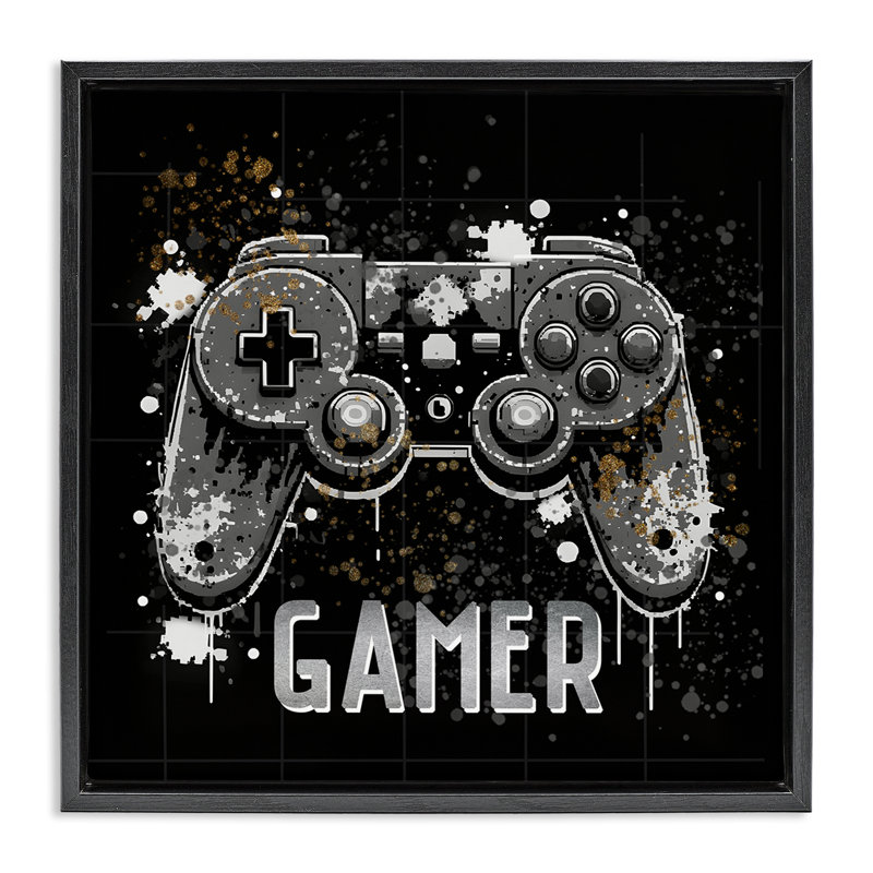 "Pixel Style Gamer", art mural sur toile flottante par Kim Allen, Cadre flottant noir de jais, H 18 po x l 18 po