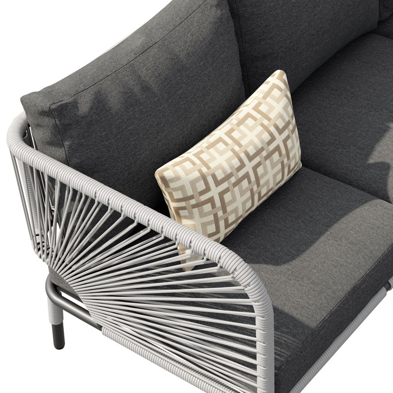 Canapé d'extérieur en aluminium et osier avec coussins et coussins Sunbrella, Gris, Gris