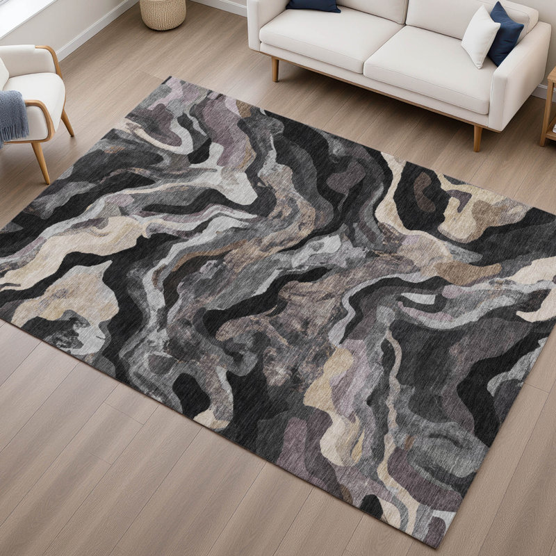 Premium Machine Washable Mayfield AMF2162 modern Rug, Granite, Rectangle 2'6" x 3'10"