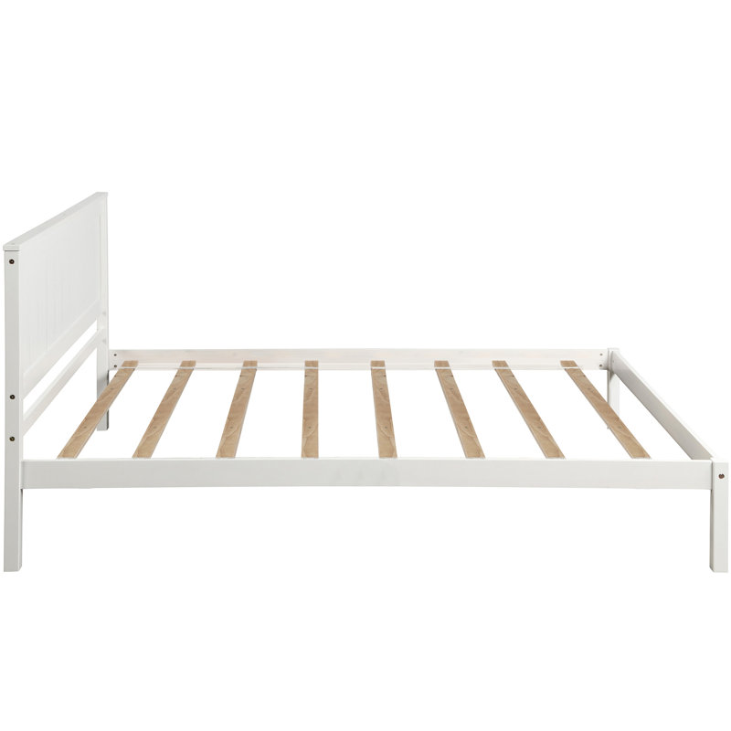 Lit plateforme simple avec tête de lit, lattes de bois résilientes, pas de sommier tapissier, teinte blanche requise, Blanc