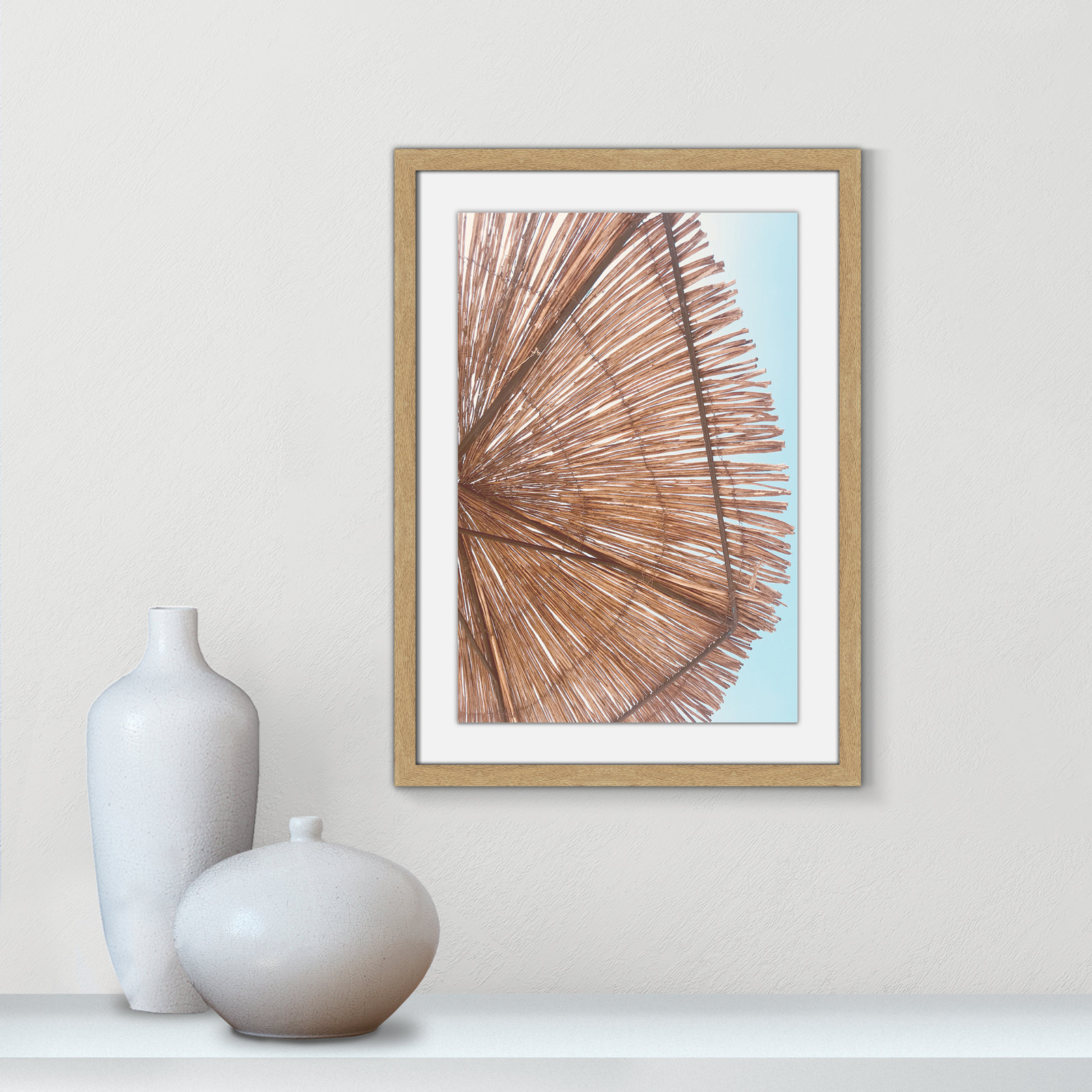 Rosy Straw Umbrella - Picture Frame Photograph, 25.50" H x 21.50" W x 1.25" D, Natural