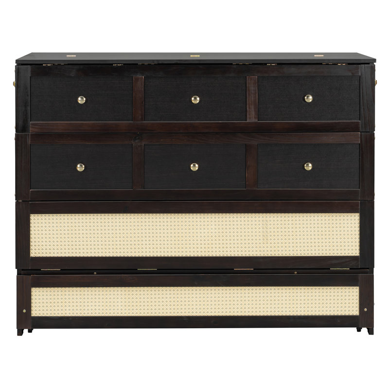 Lit escamotable moderne avec grands tiroirs, Double, Espresso
