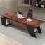 Bureau en bois massif en forme de L brun noyer + noir + acier au carbone avec 3 tiroirs-810097471-810097469