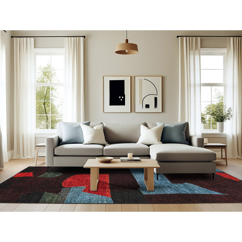 Monye Abstract Indoor Rug, Rectangle 6' x 9'
