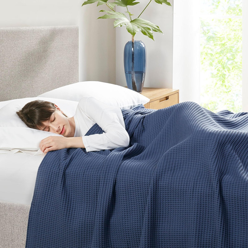 Couverture Modern Waffle Weave, Grand lit, Indigo