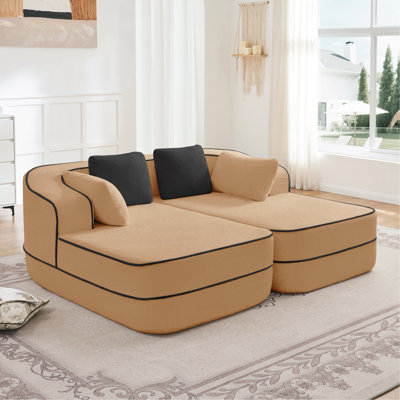 77.2" Teddy Fabric No Assembly  32D High Density Sponge Boneless Sofa,Fluffy Comfy Couch With Double Chaises,Sleeper Sofa,Contrast Color Design,Symmetrical Aesthetics,For Living Room