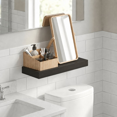 Étagère murale flottante, tablette de salle de bain 30 x 60 cm, rangement mural avec fixations invisibles, tablette de 5 cm d'épaisseur, pour salle de bain ou salon, chêne tabac