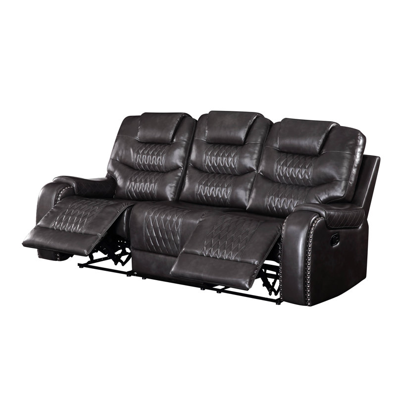 Emina 90" Faux Leather Pillow Top Arm Reclining Sofa, Black Faux Leather
