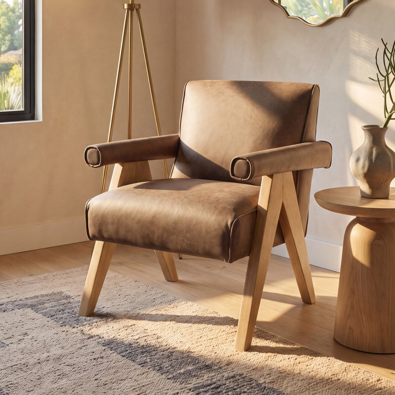 Tiberias Ophelia Vegan Leather Arm Chair, Earth Vegan Leather