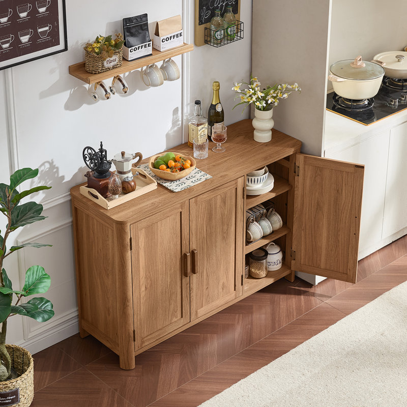 Sideboard Buffet Cabinet With Storage, 46" Arc-Shaped Credenza With 3 Doors & Adjustable Shelves, Mid Century Modern Coffee Bar Cabinet For Kitchen, Living Room, Entryway
