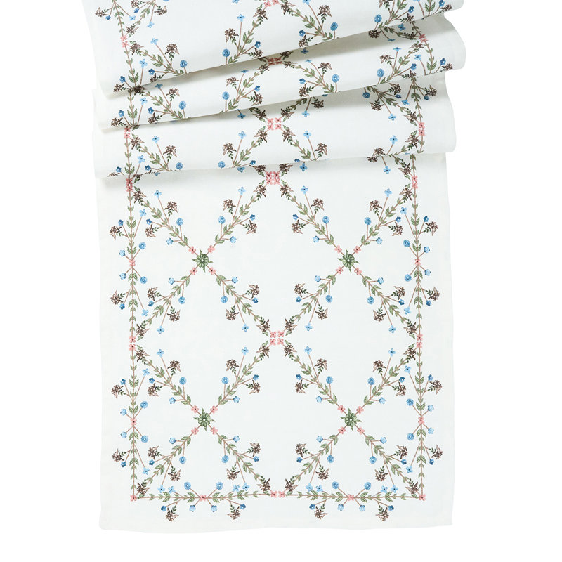 Chambray Floral Cotton Linen Table Runner 18'' x 90''