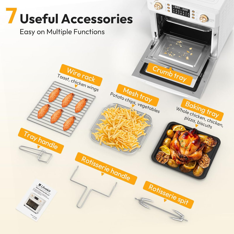 26L Air Fryer Oven, Oil Free Air Fryer with 14 Programmes, Hot Air Circulation Technology, Dishwasher