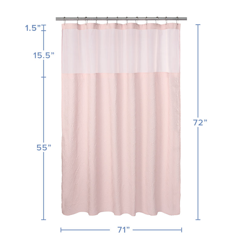 Rideau de douche à motif floral Preslynn avec crochets inclus et doublure incluse, Rosé