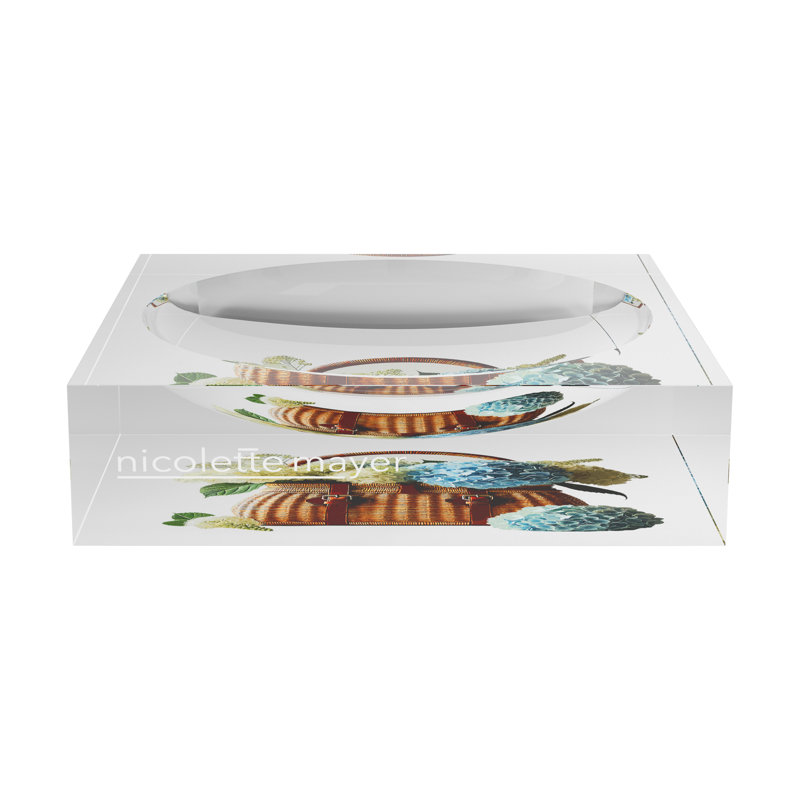 Basket Full Hydrangea Blue Acrylic Candy Catchall Dish, 6"W x 6"D x 2"H