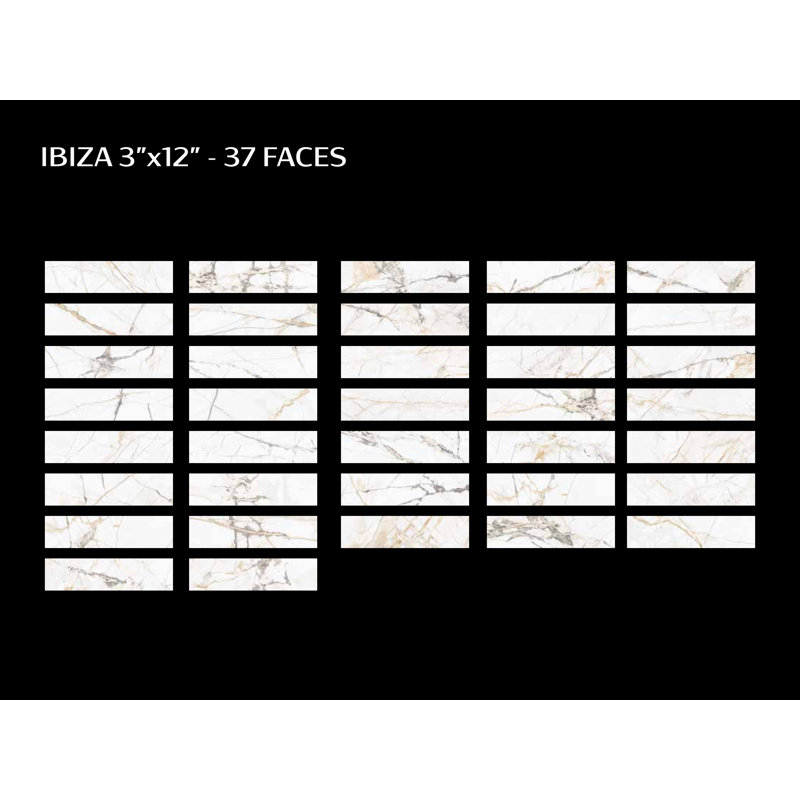 Marble Look White 3"x12" Ceramic Subway Tile – Wall Tile, Matte Finish, Rectangular, Indoor Use,  IBIZA