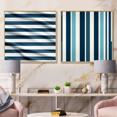 Ensemble de 2 reproductions d'art sur toile, "Nautical Blue Stripes"