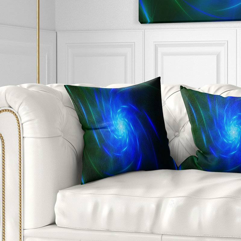 Fractale tourbillon - coussin abstrait imprimé, 18 po x 18 po, Bleu, Coussin décoratif