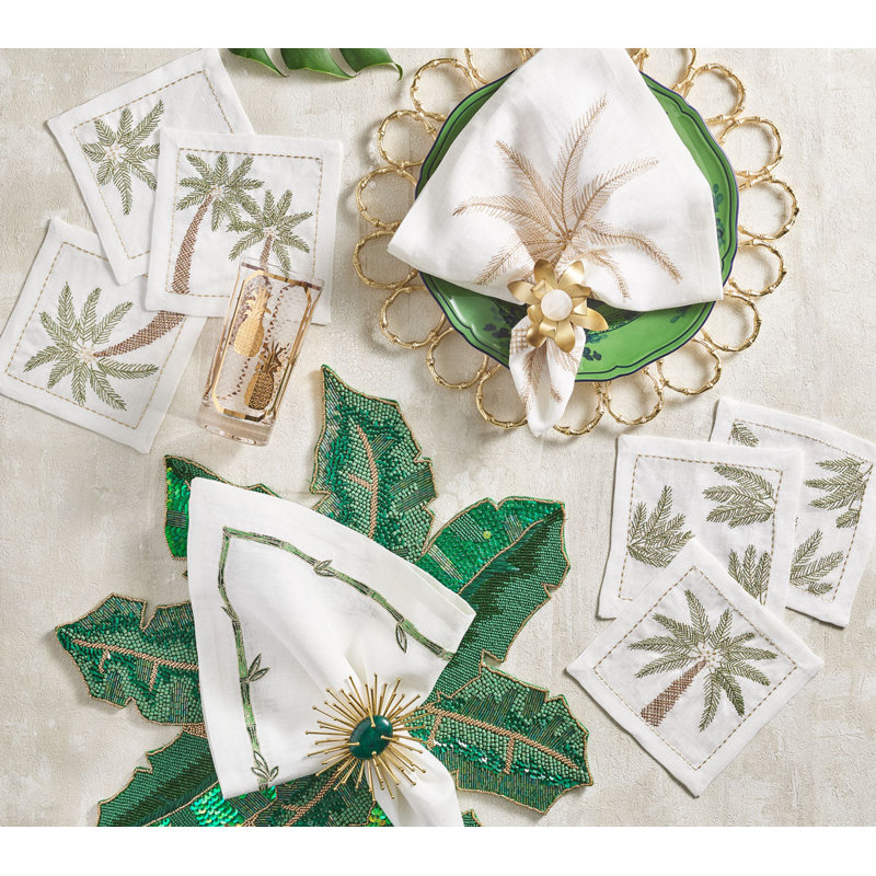 Palm Coast Linen Napkin, White/Natural