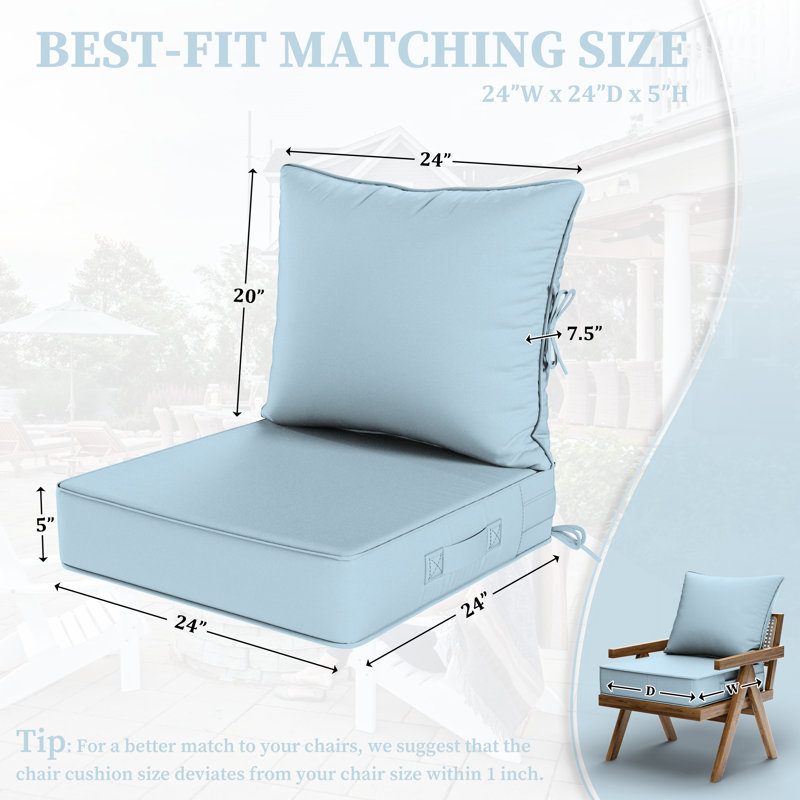 Outdoor Deep Seating Cushion Set Indoor And Outdoor Seat / Back Cushion, Sky Blue, 24" W x 24" D