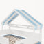 Lit mezzanine double avec toit à baldaquin et armoire de rangement, blanc et bleu