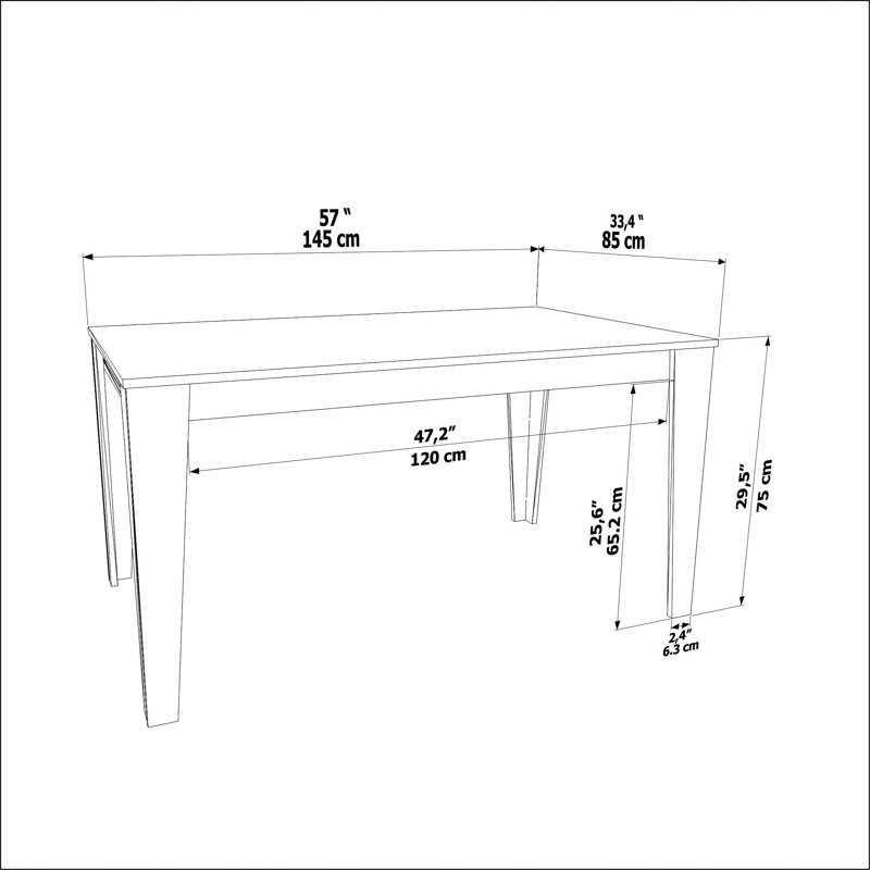 Ishamel Rectangular 145cm L x 85cm W Dining Table, Black