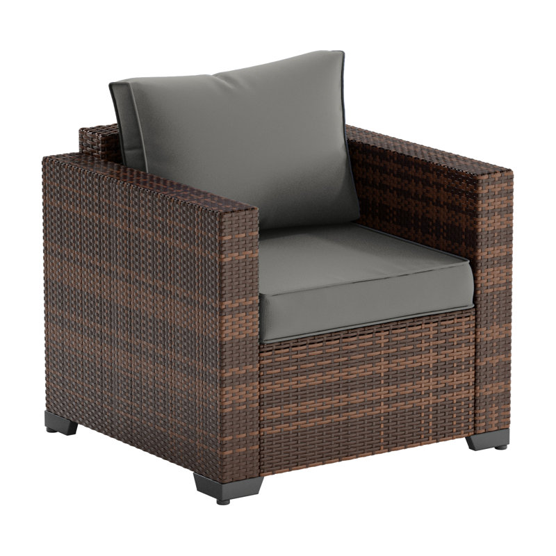 Chaise de patio en osier avec coussins, Gris
