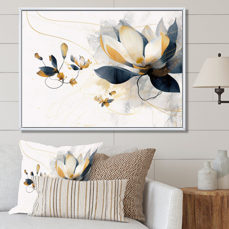 «Yellow Yellow Magnolias Nature Elegance I», reproduction sur toile, H 30 po x l 40 po x P 1,5 po, Cadre flottant blanc