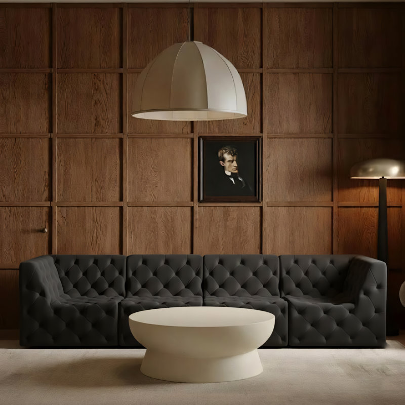 Canapé modulaire en velours à accoudoirs carrés Izzobella, Velours noir