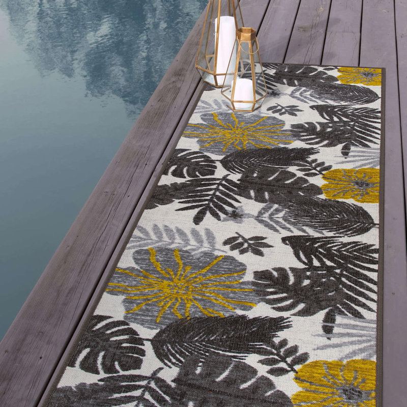 Tapis noir / jaune / gris Elma, Tapis de couloir de 2 pi x 7 pi