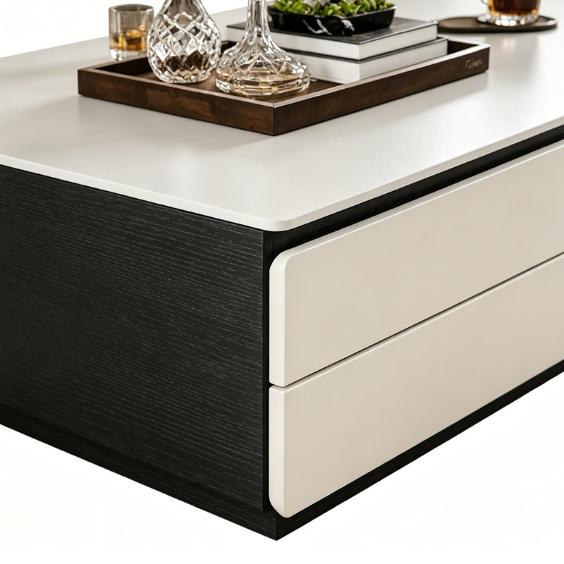 Table basse moderne avec rangement sur pied, White/Black, 15.74" H x 47.24" W x 23.62" D