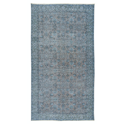 4x7.2 Ft Hand Knotted Turkish Accent Rug Over-Dyed in Blue, Ideal 4 Modern Interiors