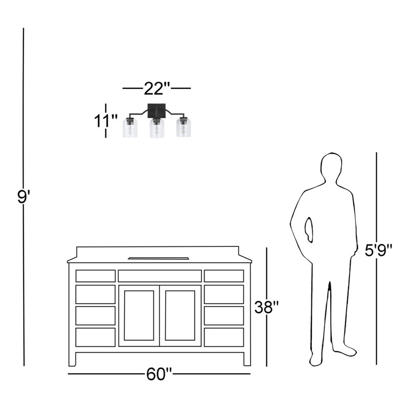 Ahern 3 - Light Dimmable Vanity Light, Matte Black