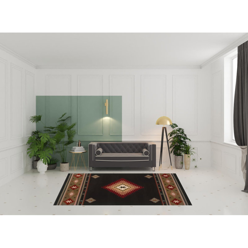 Tapis noir / vert Appomattox Southwestern, Rectangle 6 pi 7 po x 9 pi 6 po