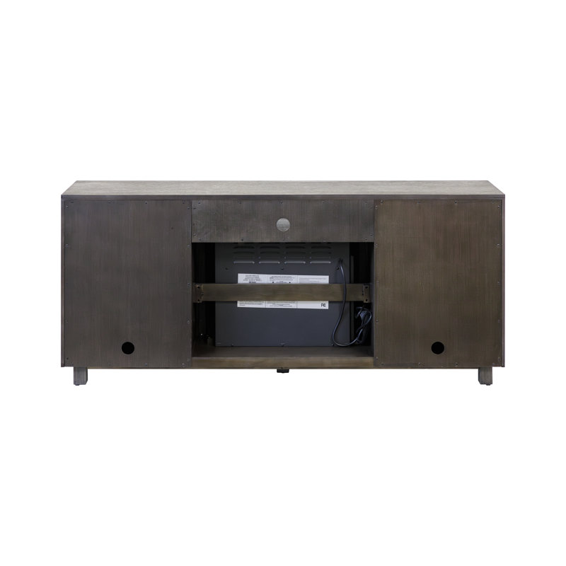 Oloughlin Fireplace Console, Entertainment Storage, TV Stand, Fully Assembled, 30" H x 67" W x 15" D, Light Gray