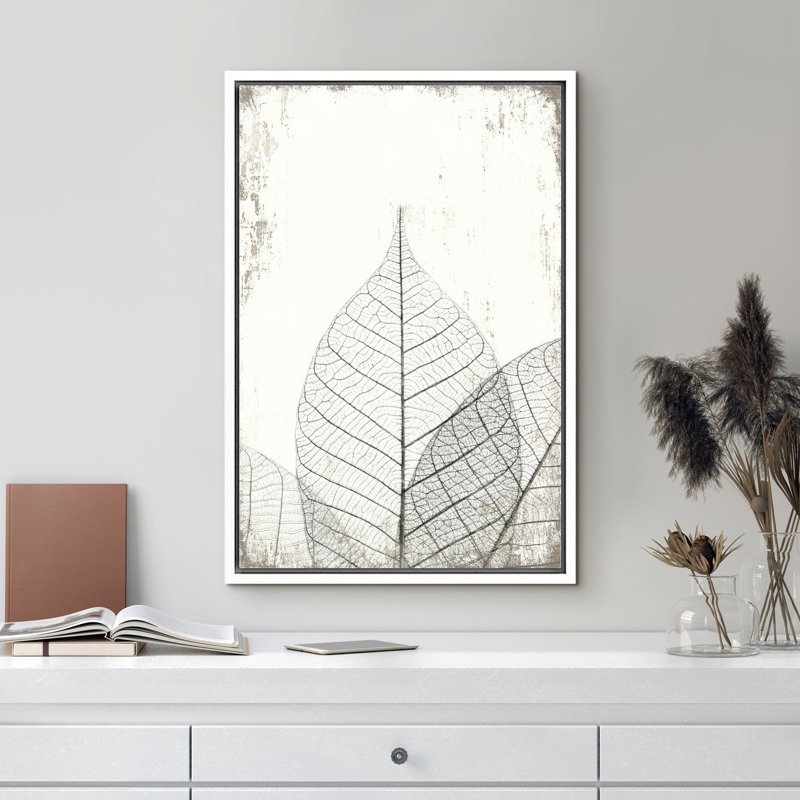 " Translucent Leaves II " Plant Vein Rustic Large Framed Canvas Print Wall Art, 24" H x 16" W x 2" D, White Framed Canvas