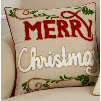 Housse et insert de coussin en coton Merry Christmas Happy