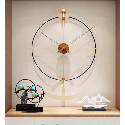 Golden Metal Solid Wood Round Wall Clocks
