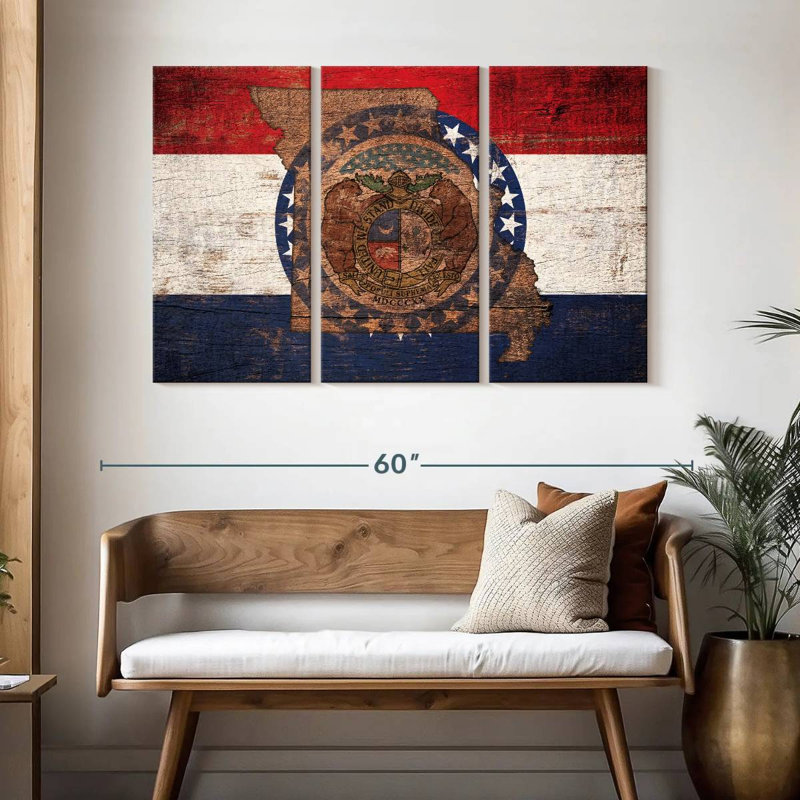 Borges State Map Over Missouri Flag, 32" H x 50" W