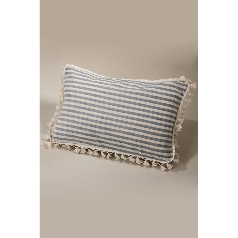 Royale Striped White Rectangular Throw Pillow Cover, Cream/Grey