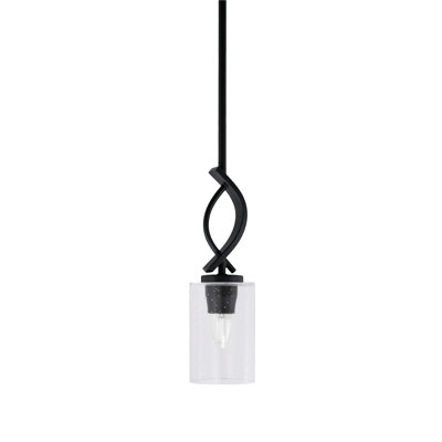 Mini-luminaire suspendu avec tige Cavella au fini noir mat avec verre de 4 po