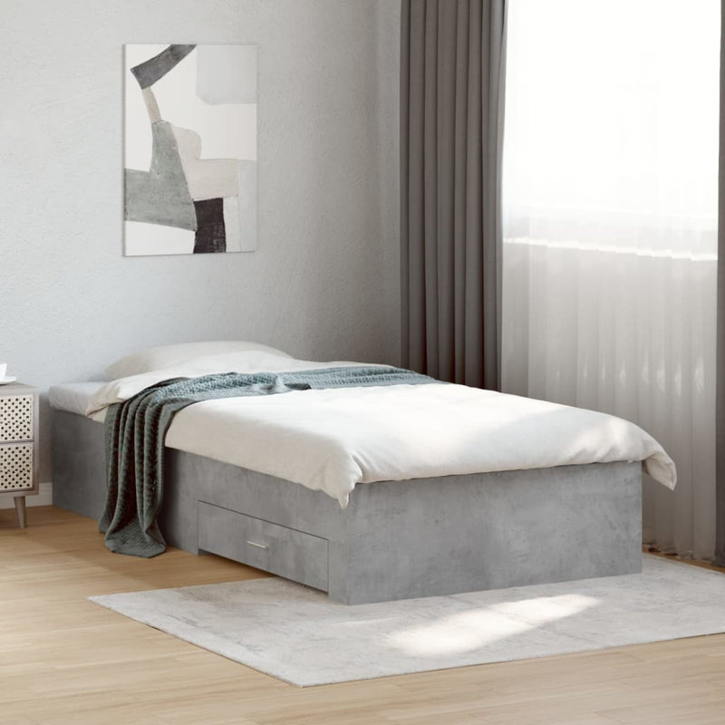 Vidaxl Bed Frame With Drawers Concrete Grey Engineered Wood, Small Single (2'6)